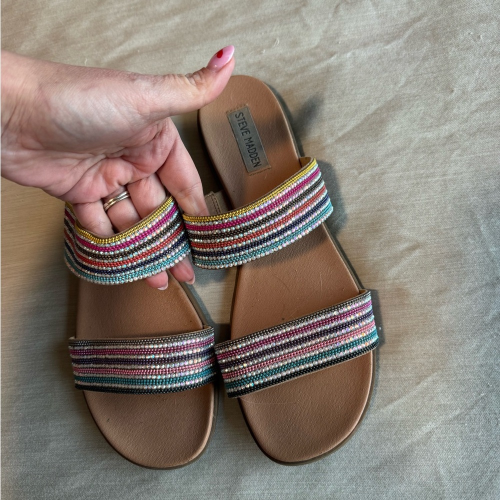 Steve Madden blizz rhinestone Multicolor Striped Women's Sandals